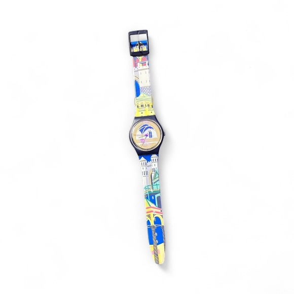 Vintage Swatch Men’s Backstage Multicolor Graphic Watch 1992 Unisex Y2K
